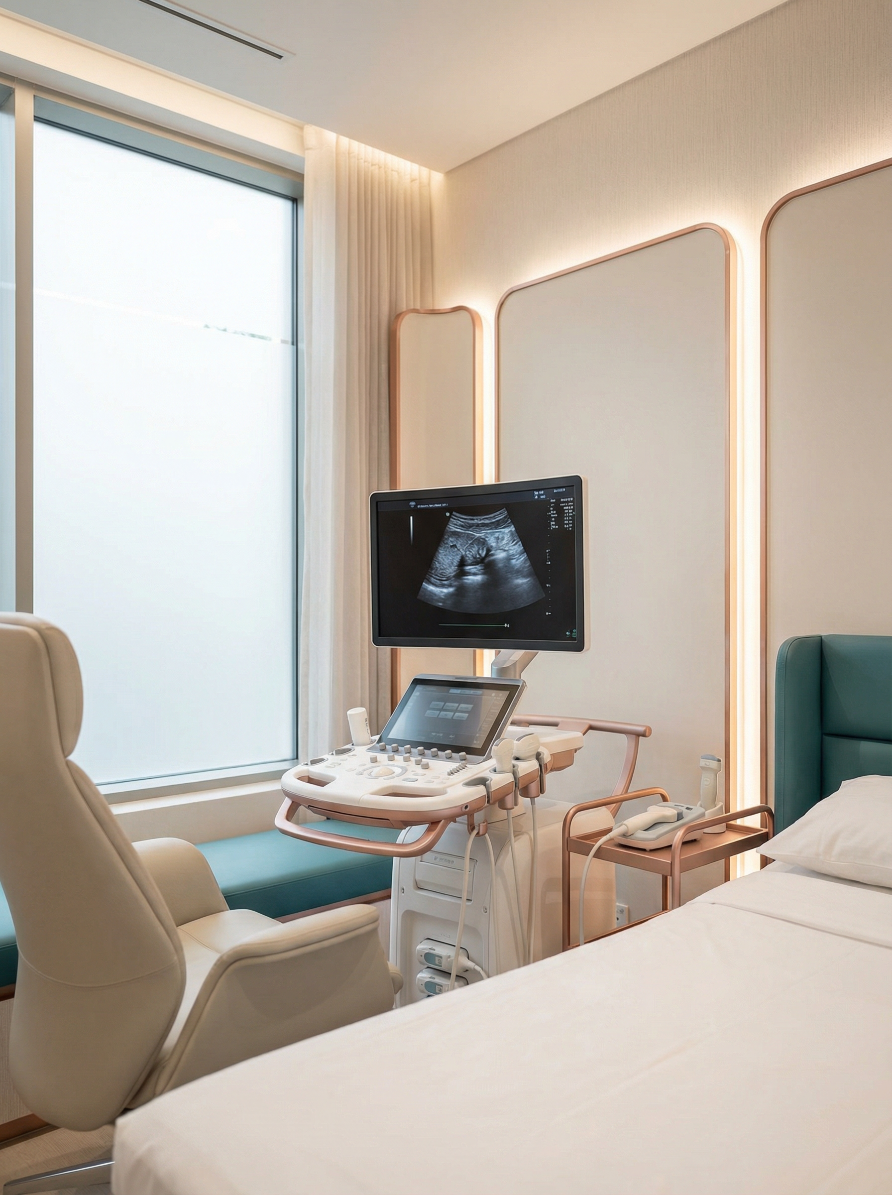 Modern ultrasound screening room with professional medical equipment at HEALTHiClinic